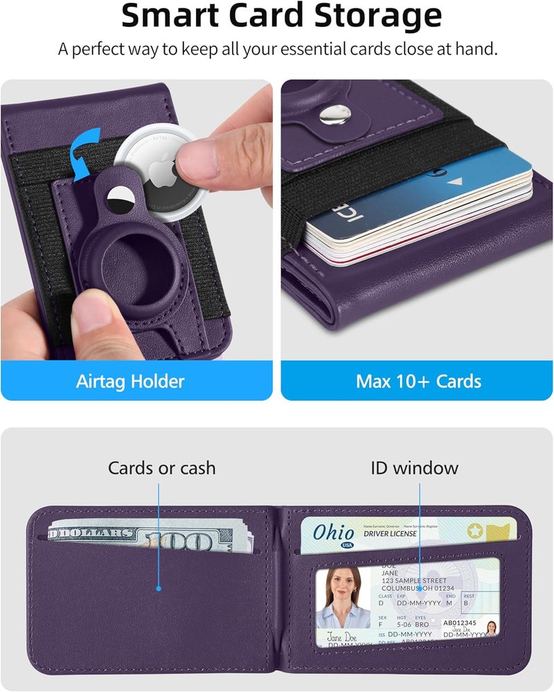 ExtreLife for Magsafe Wallet Stand with Airtag Holder, Strongest Magnetic Wallet for iPhone 17/16/15/14/13/12 Series, ID Window, 4 Card Slots, 10 Cards Holder, Vegan Leather, RFID Blocking, Purple - Image 5
